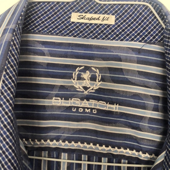 Bucatchi Uomo Men's Shaped Fit Long Sleeve Button Down Blue Strip Shirt L - Picture 2 of 11